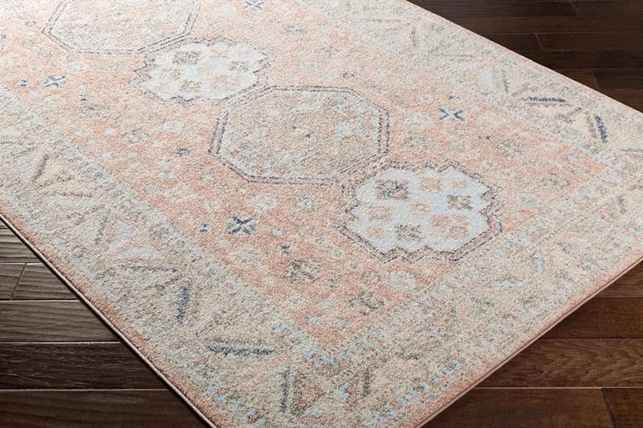 Mark&Day 5x7 Fribourg Traditional Coral Area Rug - Non-Slip Pink Blue Carpet for Living Room, Bedroom, Kitchen - Soft & Durable (5'3