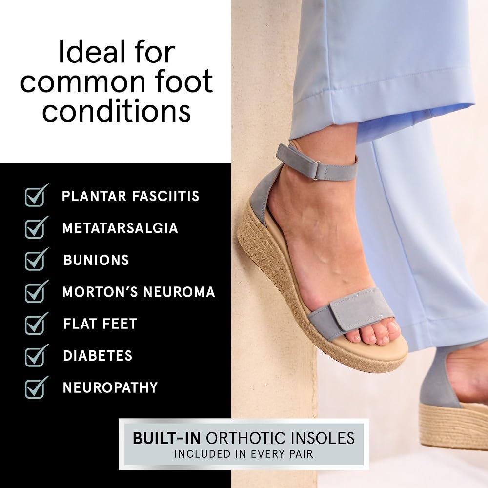 ABEO Riviera Women's Ankle Sandals with Arch Support & Built-In Orthotic Insole - Comfortable Wedge Sandals for Walking, Travel & Summer Outfits