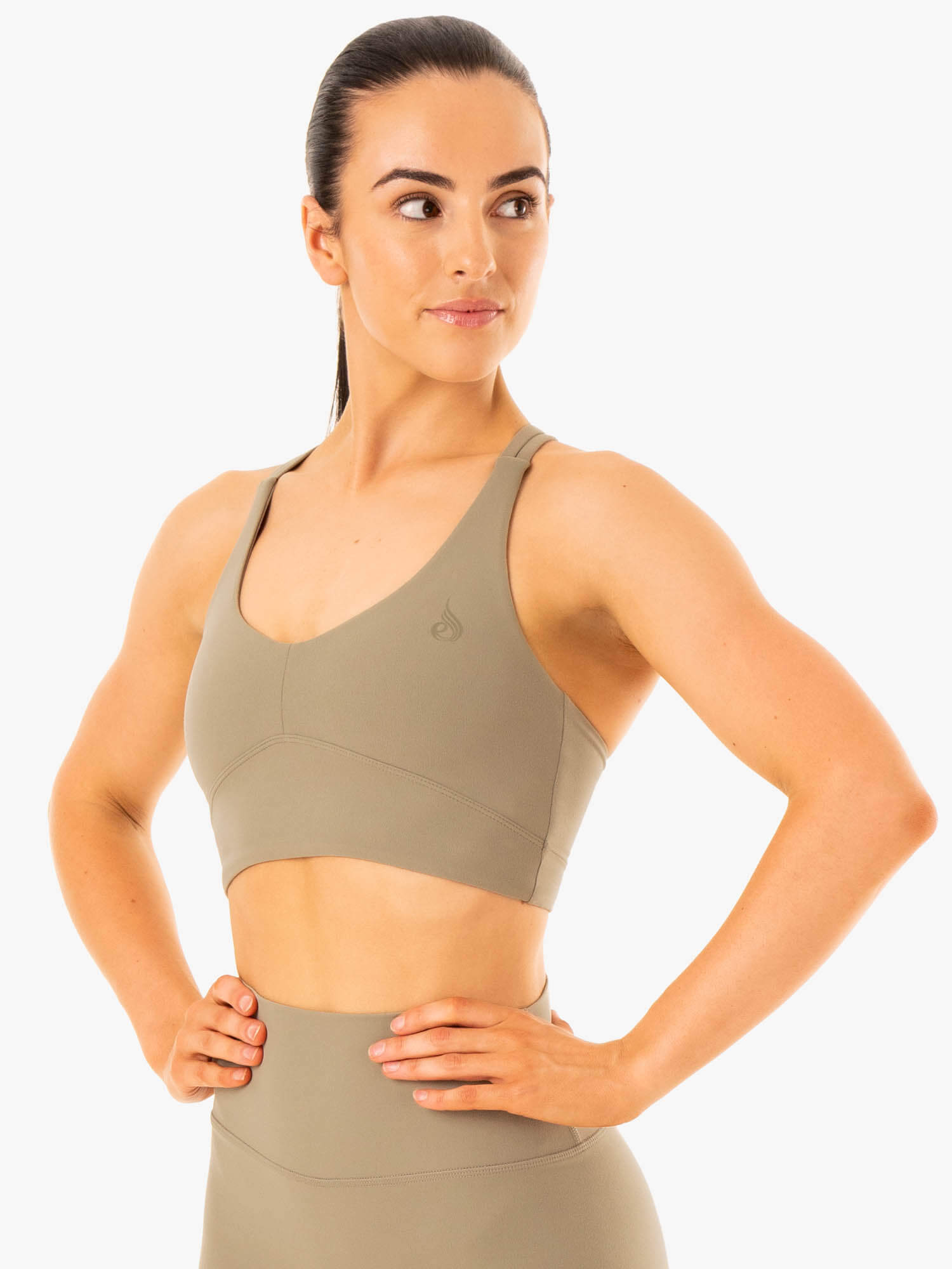 NKD Refine High Support Sports Bra for Women - Khaki - Moisture Wicking & Breathable Workout Top for Running, Yoga & Gym