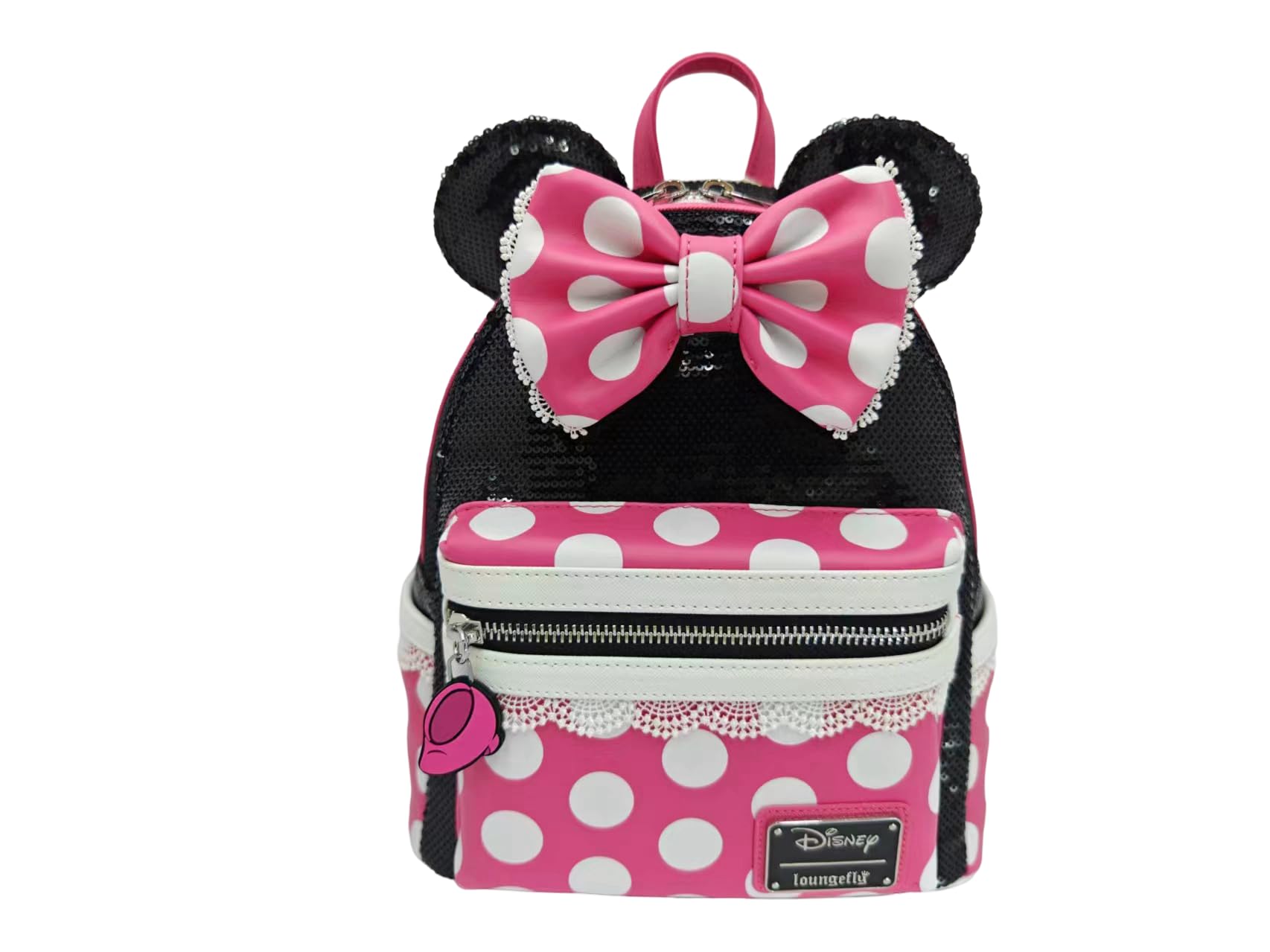 Loungefly Minnie Mouse Sequin Mini Backpack - Black Faux Leather Polka Dot Cosplay Purse (8.5x11x4.5 inches) | Perfect for Disney Theme Parks, Cosplay Events & Everyday Use