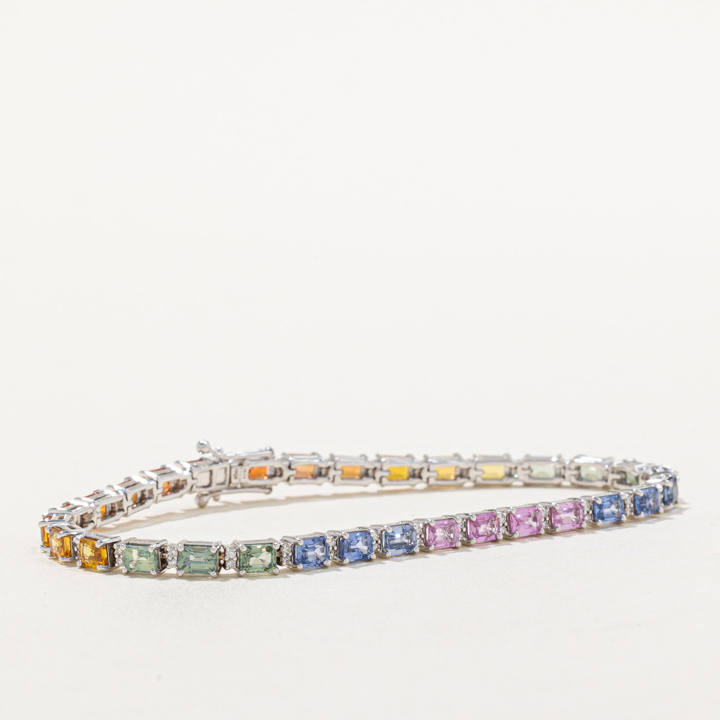 Rainbow Sapphire & Diamond Tennis Bracelet - 9.92ctw Gemstones with 0.40ctw Diamonds - 7 Inch Adjustable Length - Elegant Jewelry for Weddings, Parties & Special Occasions