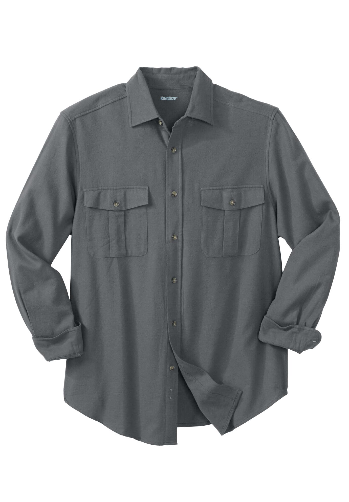 KingSize Men's Big & Tall Signature Solid Flannel Shirt - Comfortable Long Sleeve Plaid Shirt for Casual Wear & Outdoor Activities