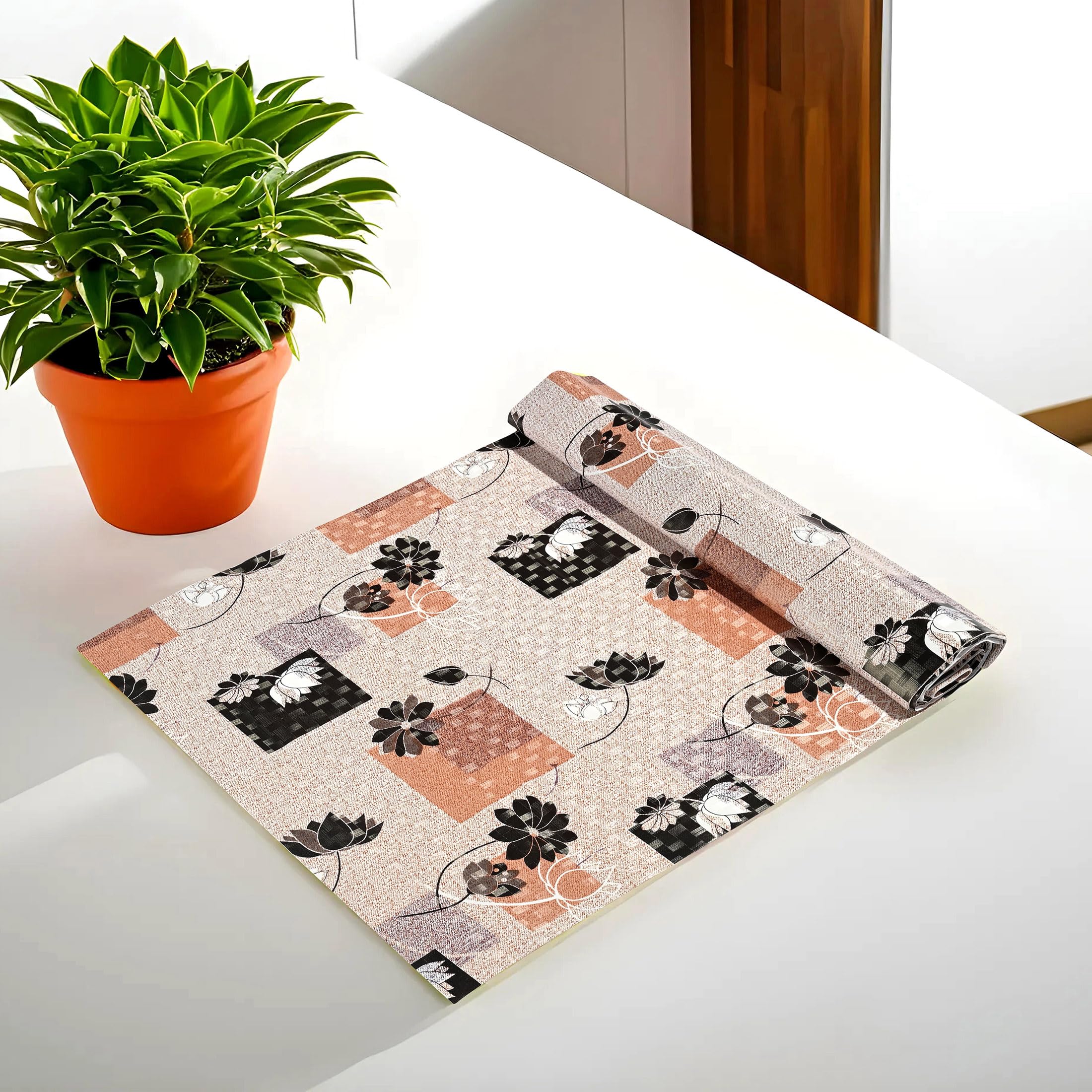 Kuber Industries Rose Design PVC Drawer Liner - Non-Slip Kitchen & Wardrobe Shelf Mat, 10 Meter Roll (Multi-Color) - Perfect for Organizing Cabinets, Drawers, and Shelves