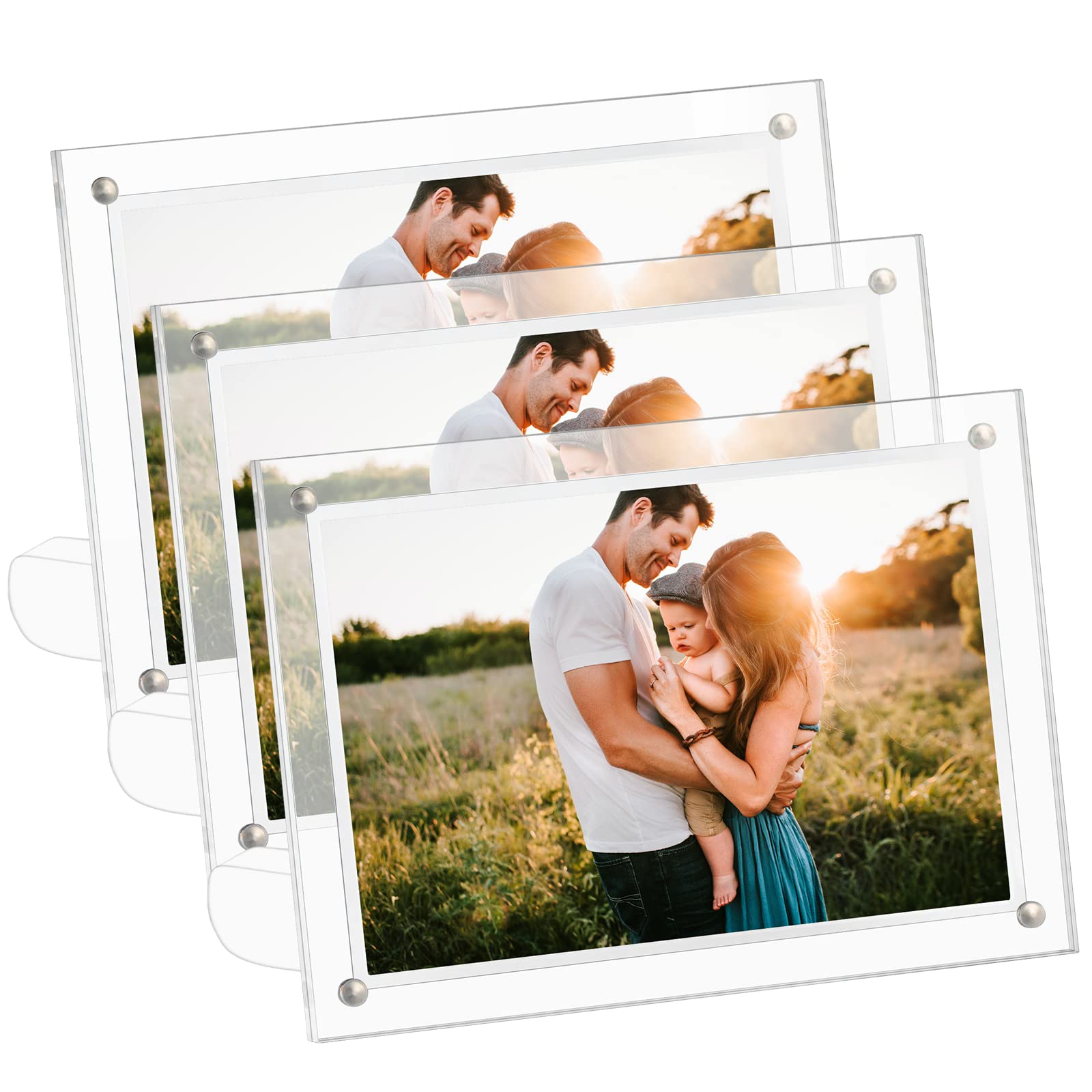 6x8 Inch Clear Acrylic Magnetic Photo Frames - 3 Pack Double Sided Tabletop Display Frames for Family Photos, Postcards, and Memories | Perfect for Home Decor, Office Desk, and Gift Giving