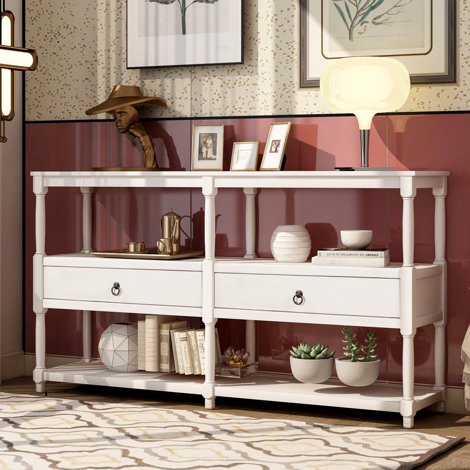 Farmhouse Narrow Console Table with Drawers - 57.9