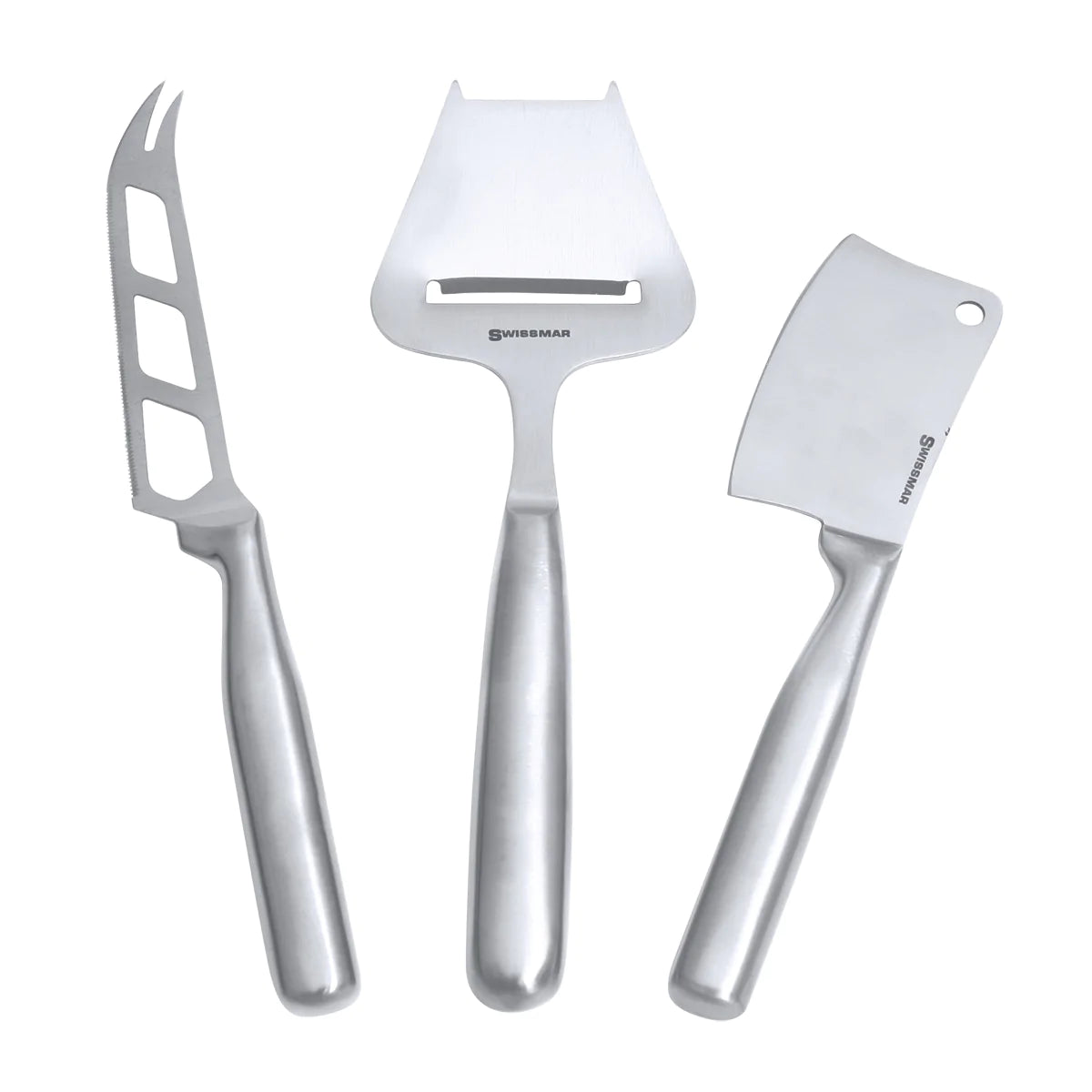 Premium Swissmar Cheese Knife Set - 3-Piece Stainless Steel Cheese Slicer & Fork for Hard & Soft Cheeses - Perfect for Charcuterie Boards, Wine Pairings & Entertaining