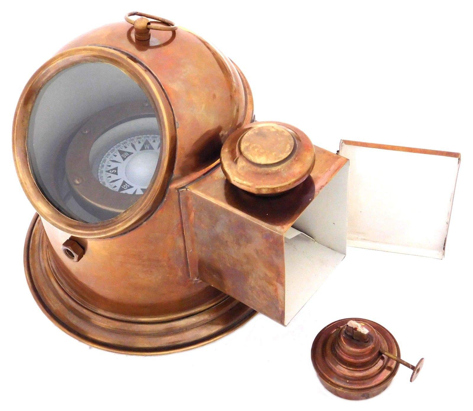 **Handmade Brass Binnacle Table Lamp with Magnetic Gimbal Compass - Antique Nautical Oil Lamp for Desk, Living Room, Bedroom & Kitchen Decor | Perfect for Coastal, Vintage & Marine-Themed Home Styling**