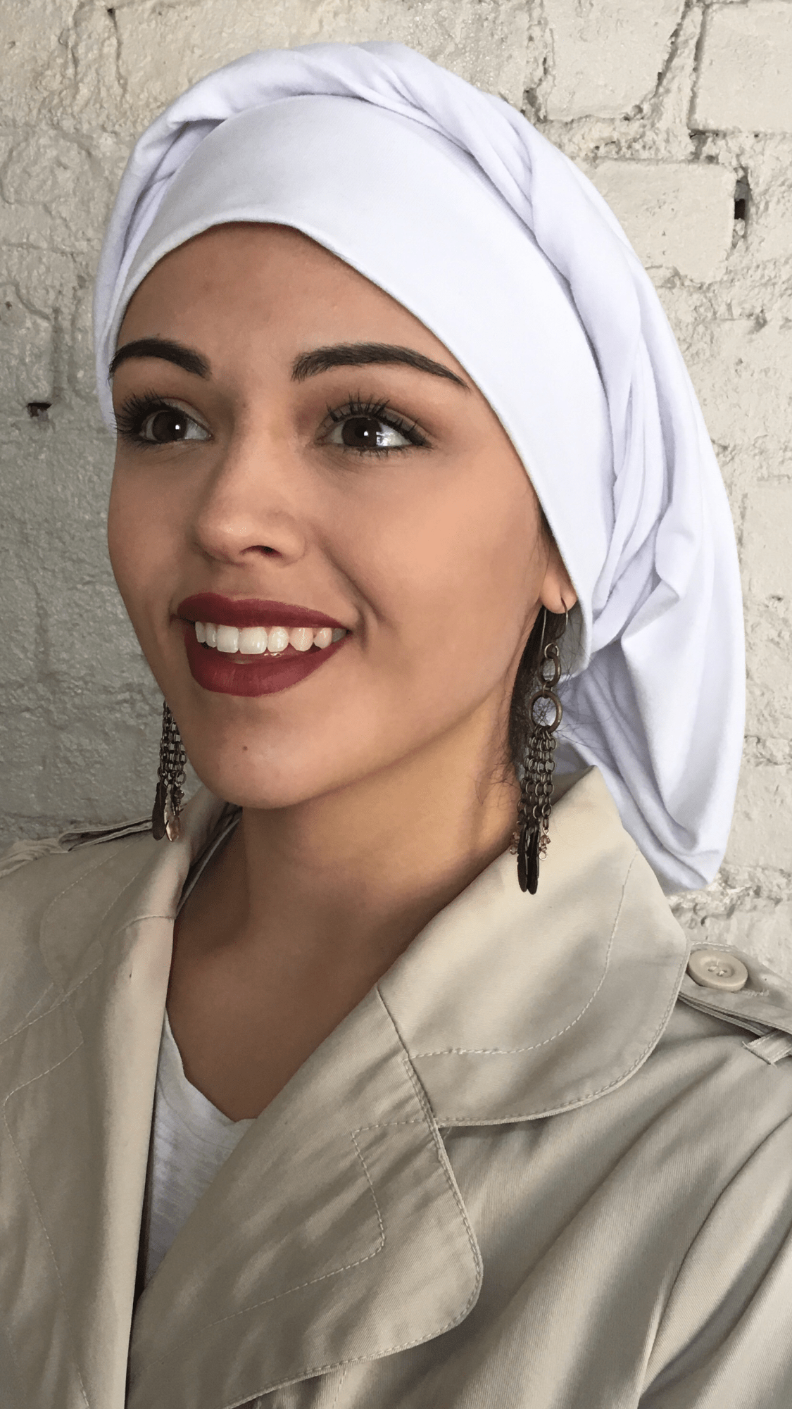 White Classic Hair Snood Turban with Tie Back - Lycra & Lace Headband - Made in USA - Perfect for Yoga, Workouts, and Everyday Styling