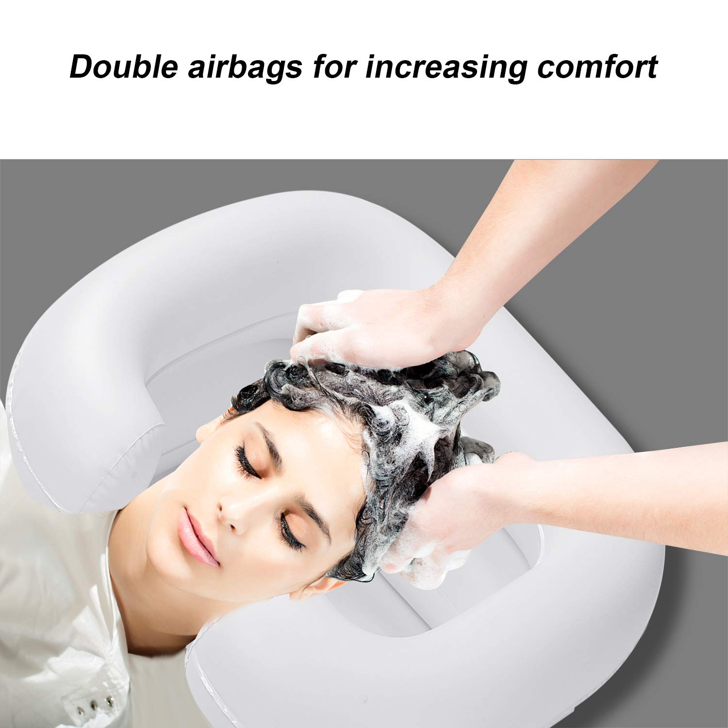 Portable Inflatable Shampoo Bowl with Drain Tube - Foldable Hair Washing Basin for Bed, Elderly, Disabled & Pregnancy - Perfect for Home Haircuts, Coloring & Salon-Style Hair Care at Home