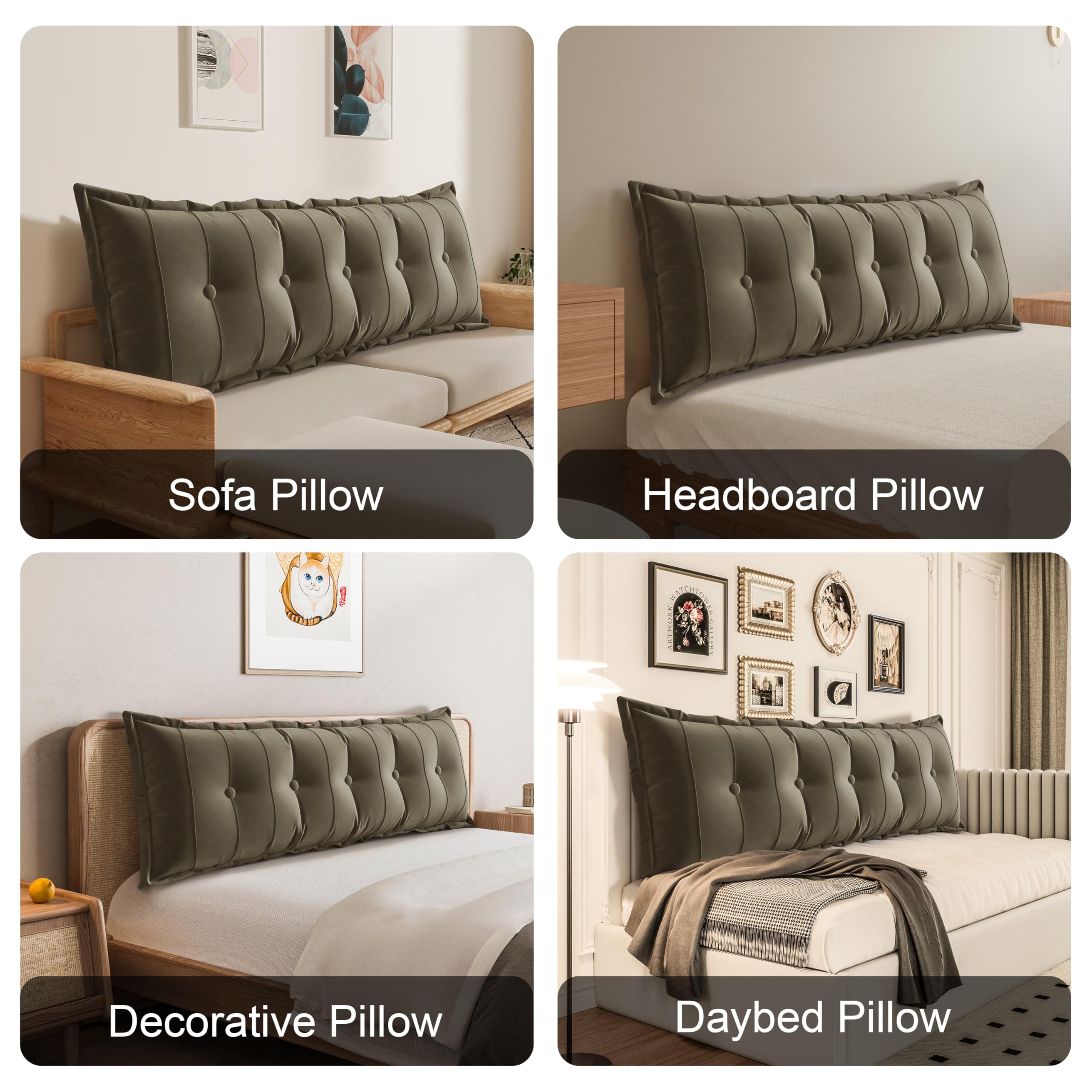 WOWMAX Rectangular Velvet Headboard Pillow - Queen Size Back Rest & Support Pillow for Sitting in Bed, Reading, Daybed Use - 100% Cotton Luxury Bed Pillow for Comfort & Relaxation