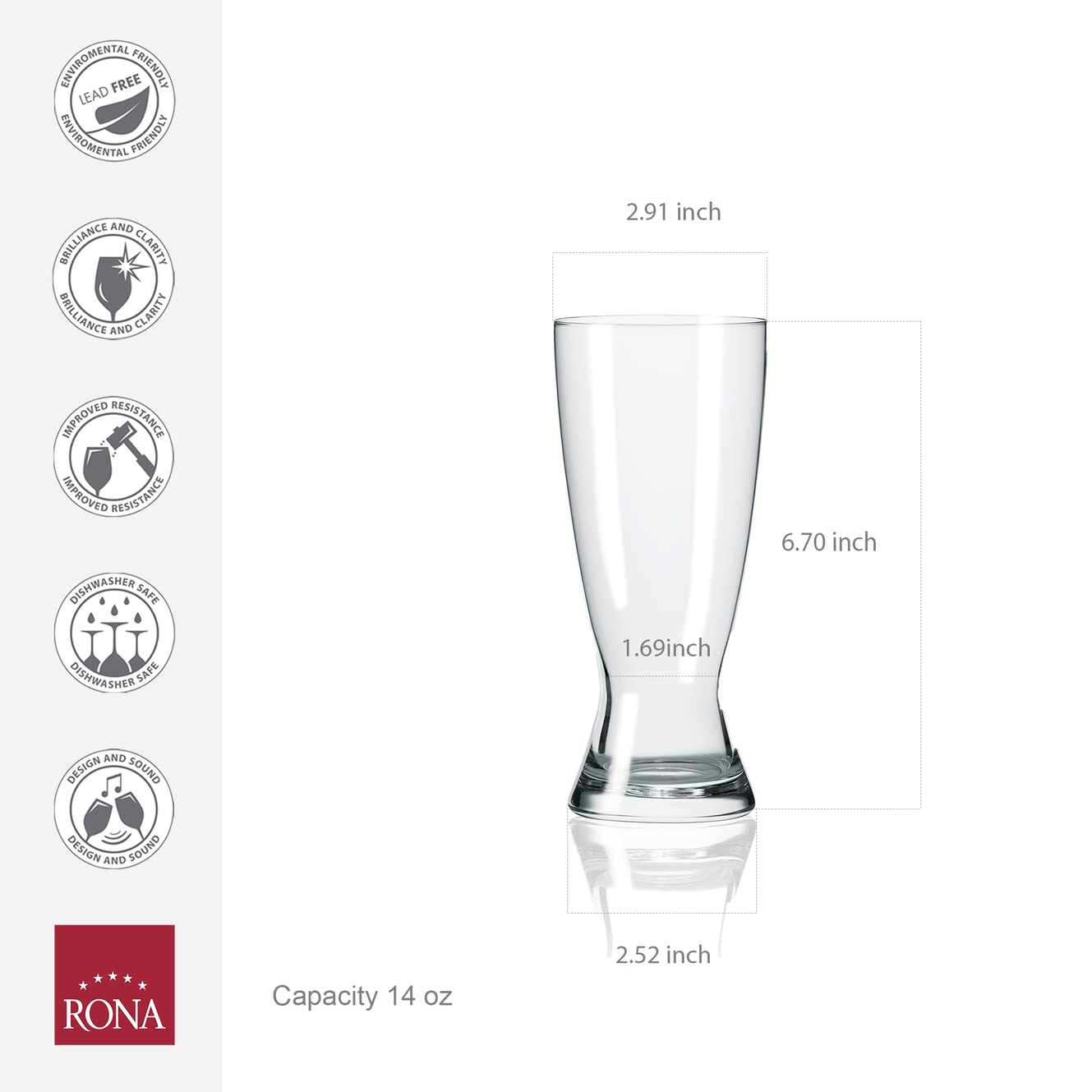 Premium RONA Weizen Beer Glass Set - 500ml Authentic German Wheat Beer Mug for Hefeweizen & Craft Beer - Perfect for Parties, Bars & Home Brewing
