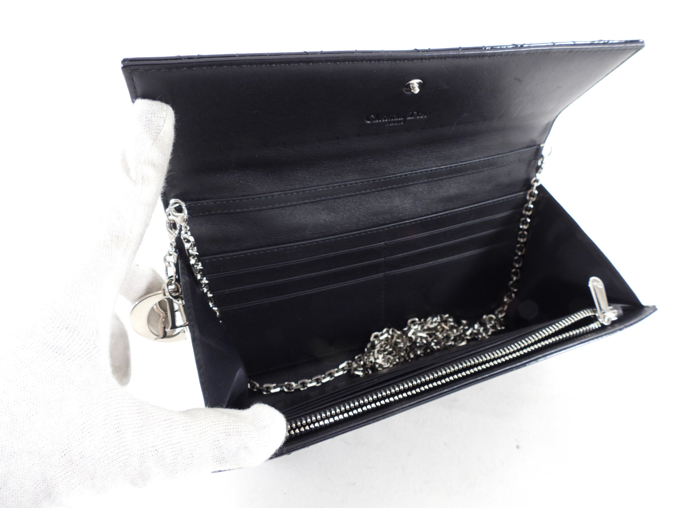 Dior Black Patent Leather Cannage Lady Dior Wallet on Chain WOC Crossbody Bag for Women | Perfect for Evening Parties, Date Nights & Special Occasions