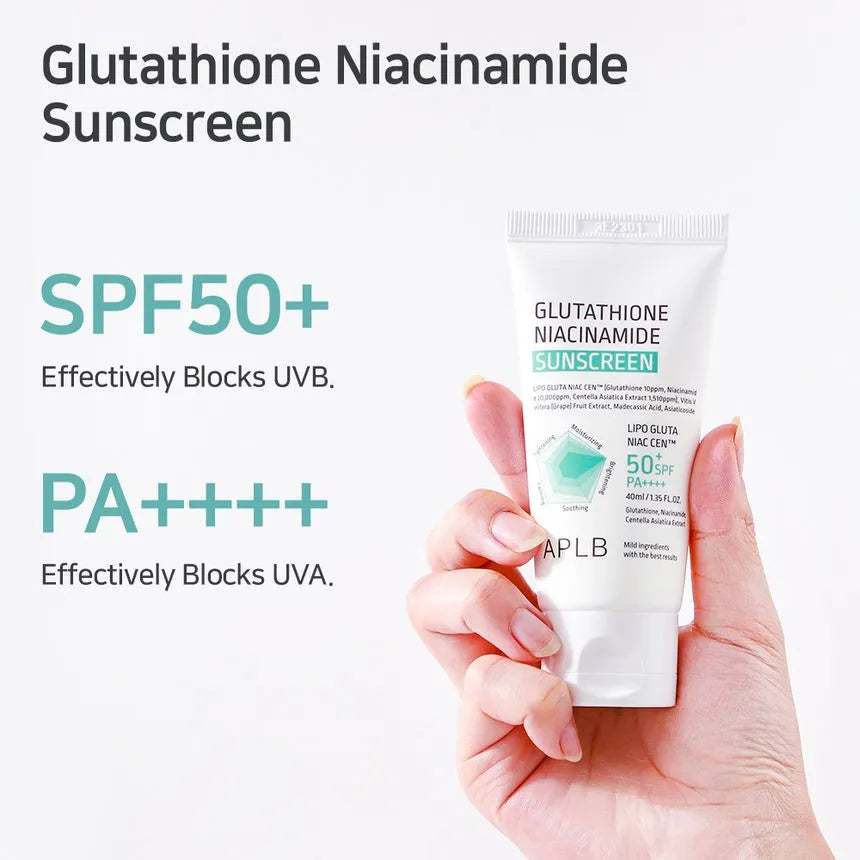 APLB Glutathione Niacinamide Sunscreen SPF50+ PA++++ 40ml - Brightening & Anti-Aging Face Sunscreen for Daily UV Protection - Perfect for Outdoor Activities & Skincare Routine