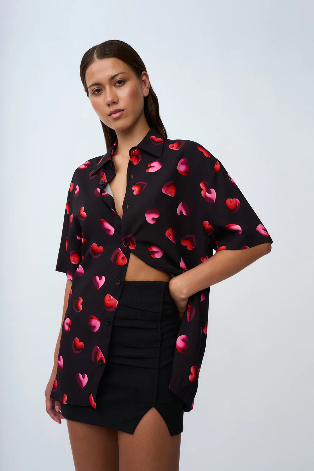 Bubble Heart Shirt for Women - Trendy Black, Red & Pink Tops - Perfect for Casual Wear, Dates & Parties