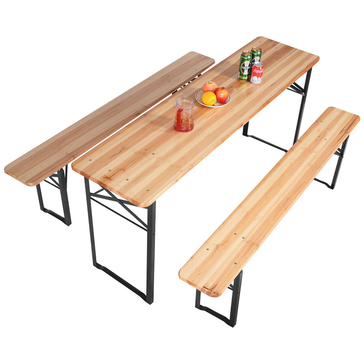 3-Piece Folding Wooden Picnic Table Set with Beer Bench - Outdoor Patio Dining Furniture for Backyard, Garden & Camping (Limited Stock)