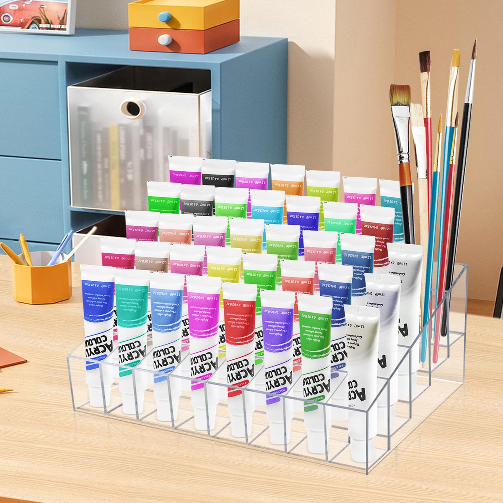 Vowcarol 40-Slot Acrylic Paint Tube Organizer - Clear Watercolor Paint Tube Holder for Artists & Crafters - Perfect for Art Studios, Painting Classes & DIY Projects