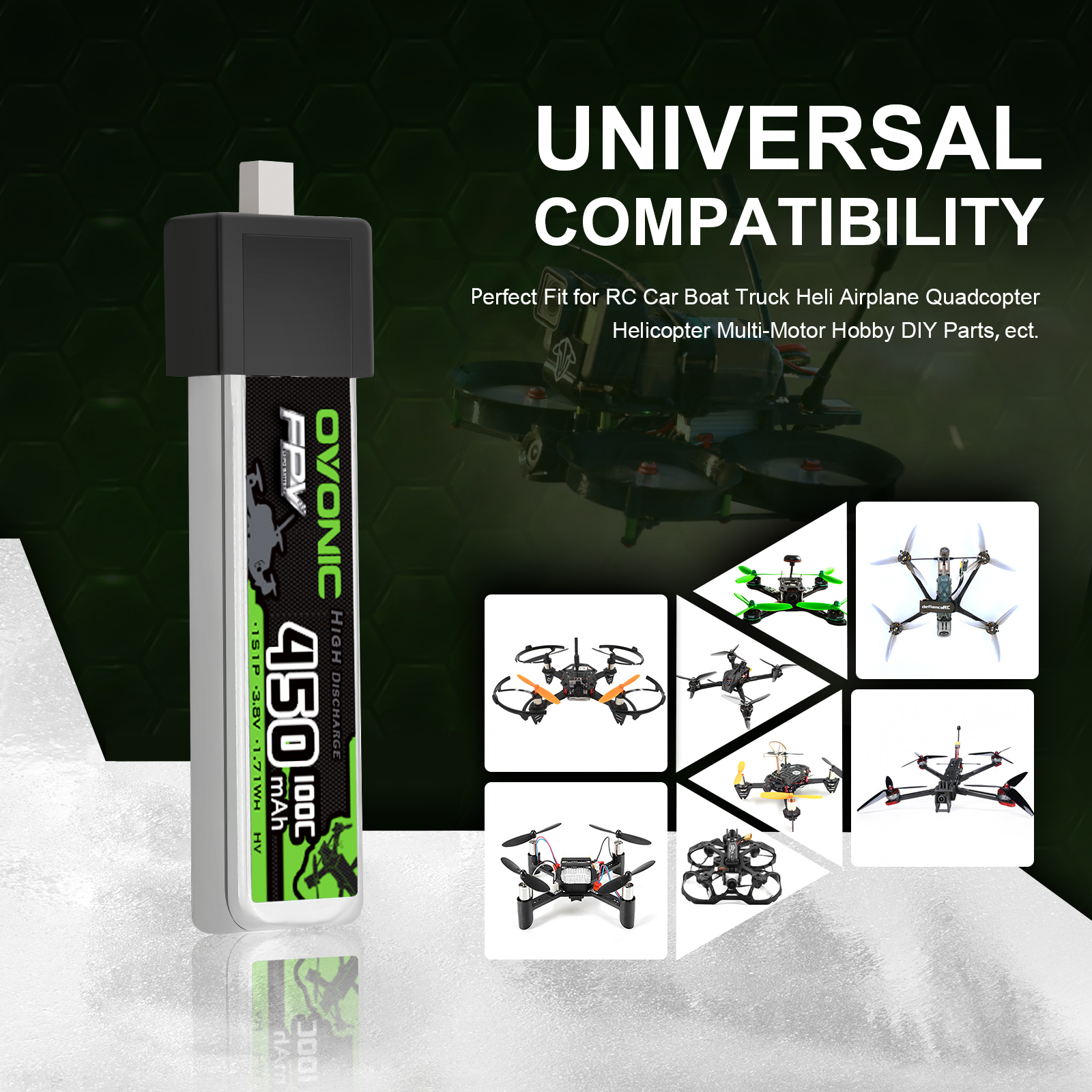 4 Pack OVONIC 1S Lipo Battery 450mAh 35C 3.8V LiHV with BT2.0 Connector - High Performance Rechargeable Battery for Tinywhoop, Tinyhawk FPV Drones - Perfect for Racing, Freestyle Flying and Indoor Drone Practice