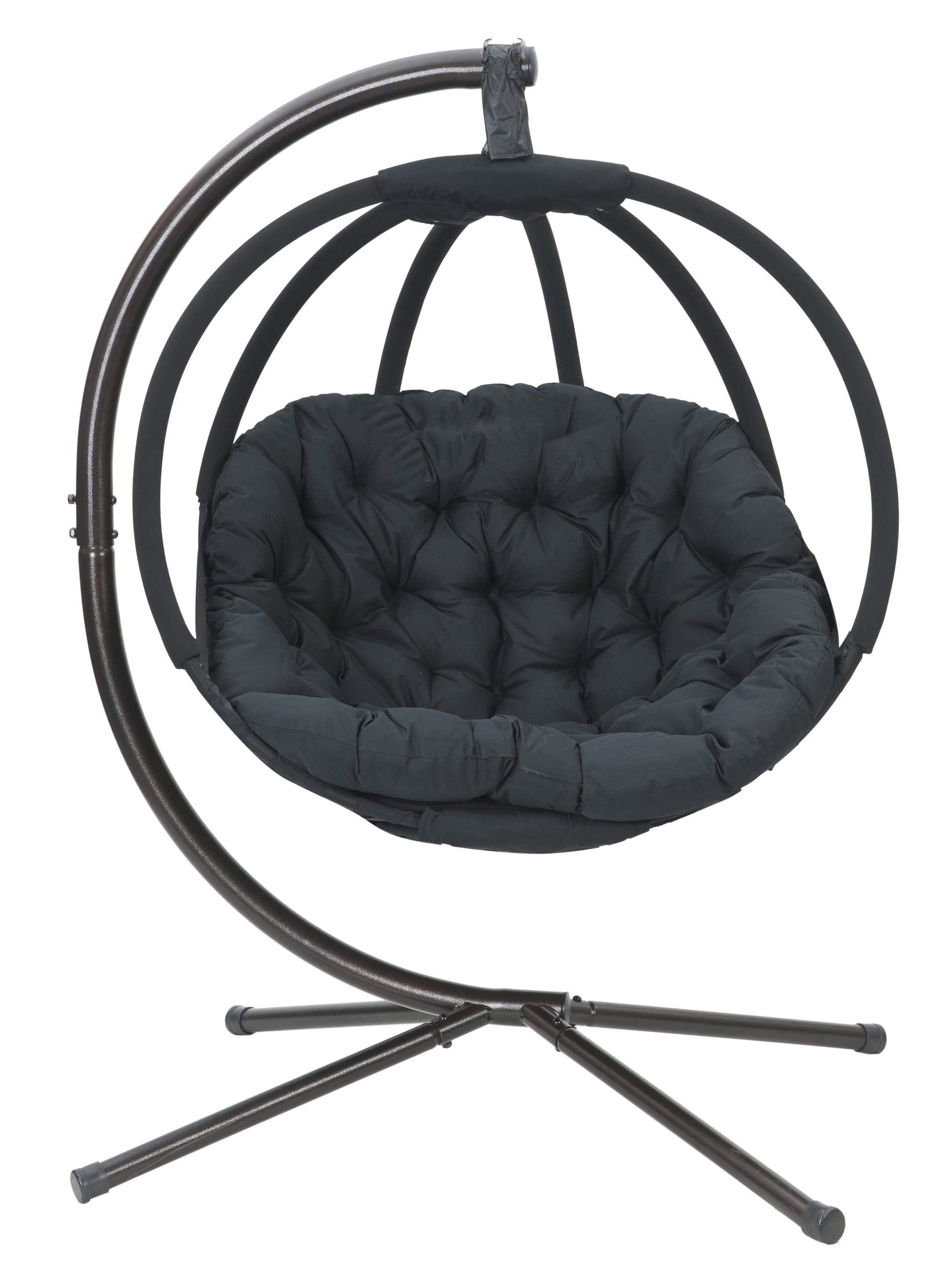 FlowerHouse Hanging Ball Chair with Stand - Black Overland Patio Swing Chair for Outdoor Garden, Balcony, or Backyard Relaxation
