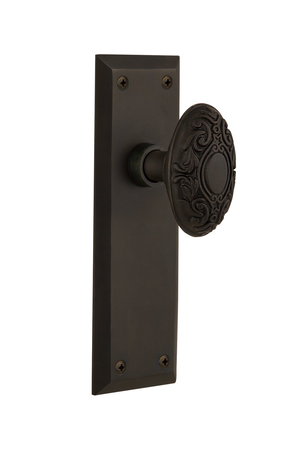 Nostalgic Warehouse New York Plate with Victorian Knob - Double Dummy Oil-Rubbed Bronze Door Handle - Perfect for Vintage Home Decor & Victorian Style Interior Design