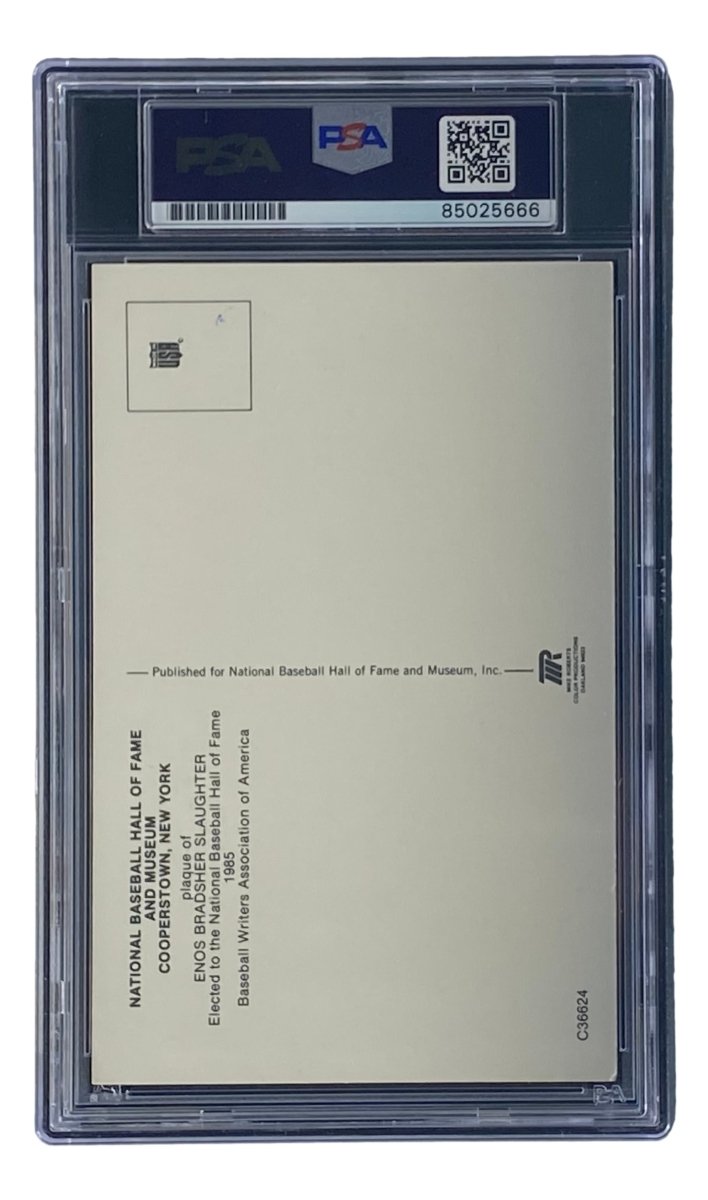Authentic Enos Slaughter Signed 4x6 St. Louis Cardinals HOF Plaque Card - PSA/DNA Certified #85025666 - Perfect for Baseball Memorabilia Collections & Sports Fan Gifts