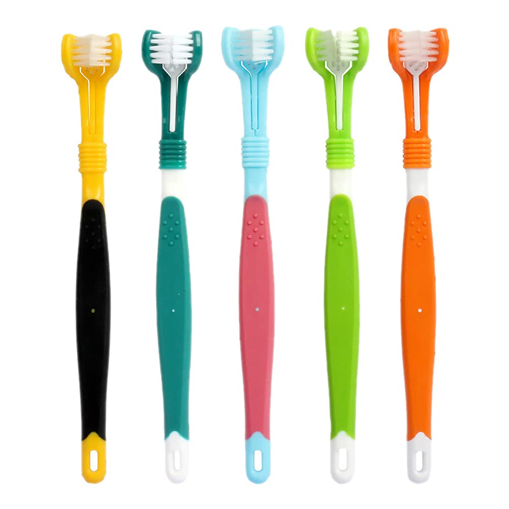 TEHAUX 5-Pack 3-Sided Pet Toothbrush for Cats & Dogs - Gentle Teeth Cleaning Brush for Small Pets - Essential Dog Dental Care Supplies for Fresh Breath & Healthy Gums - Perfect for Daily Oral Hygiene at Home