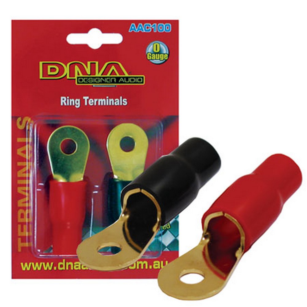 0 AWG Ring Terminals (1 Black / 1 Red) - Heavy Duty Battery Cable Connectors for Car Audio, Solar Power & Marine Electrical Systems