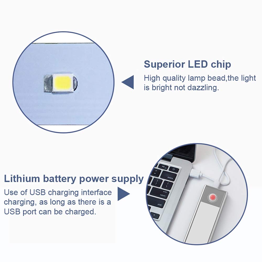 Ultra-Thin LED Closet Light with Motion Sensor - USB Rechargeable Under Cabinet Lighting for Wardrobe, Vanity Mirror, Kitchen & Hallway - Detachable Night Light (Black-6000K, 60CM) - Perfect for Dark Spaces & Energy-Efficient Home Lighting