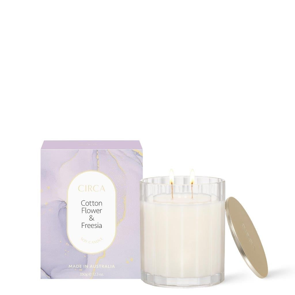 Circa Scented Soy Candle 350g - Cotton Flower & Freesia Fragrance, Natural Soy Wax Candle for Home, Relaxation, Spa, Yoga & Romantic Ambiance