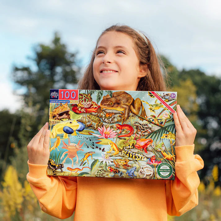 Eeboo 100 Piece Puzzle - Love of Amphibians Animal Jigsaw Puzzle for Adults & Kids | Perfect for Family Game Night & Educational Play