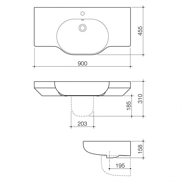 Caroma Opal 900 Twin Wall Basin - Modern Bathroom Sink with Dual Wall Design for Space Saving - Perfect for Small Bathrooms, Powder Rooms, and Guest Suites