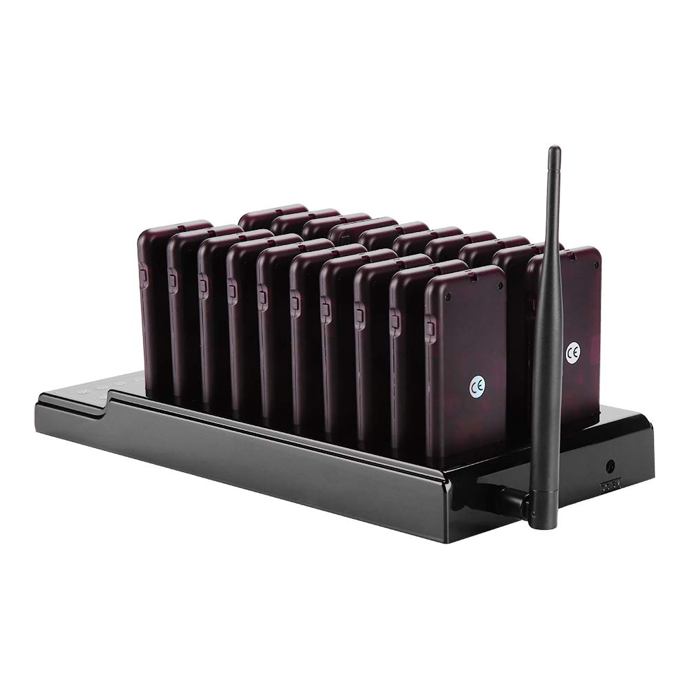 20-Channel Wireless Paging System with Charging Dock & 20 Rechargeable Pagers - Restaurant Guest Alert System for Food Trucks, Churches, Hospitals & Retail Stores