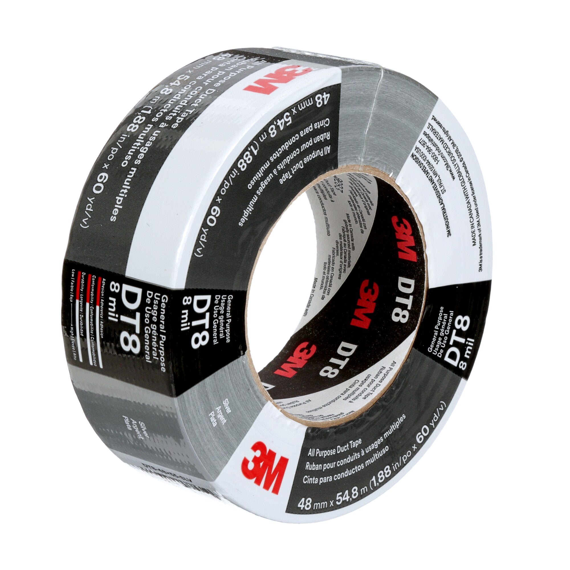 3M All Purpose Duct Tape DT8 - Heavy Duty Silver Duct Tape, 48mm x 54.8m (1.89