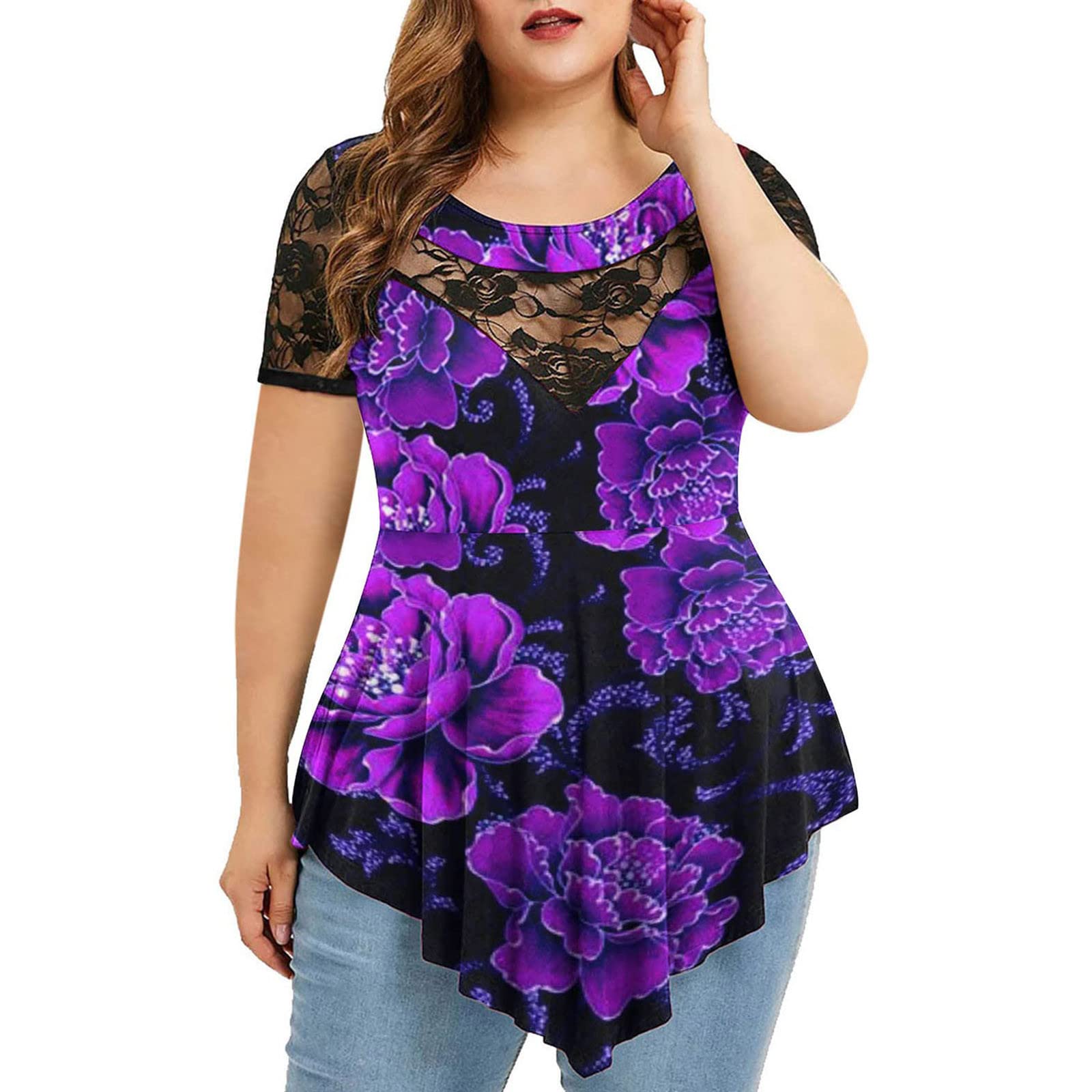 Women's Plus Size Summer Lace Tunic Top - Short Sleeve Blouse for Casual & Dressy Occasions | Perfect for Office, Date Night & Summer Outings
