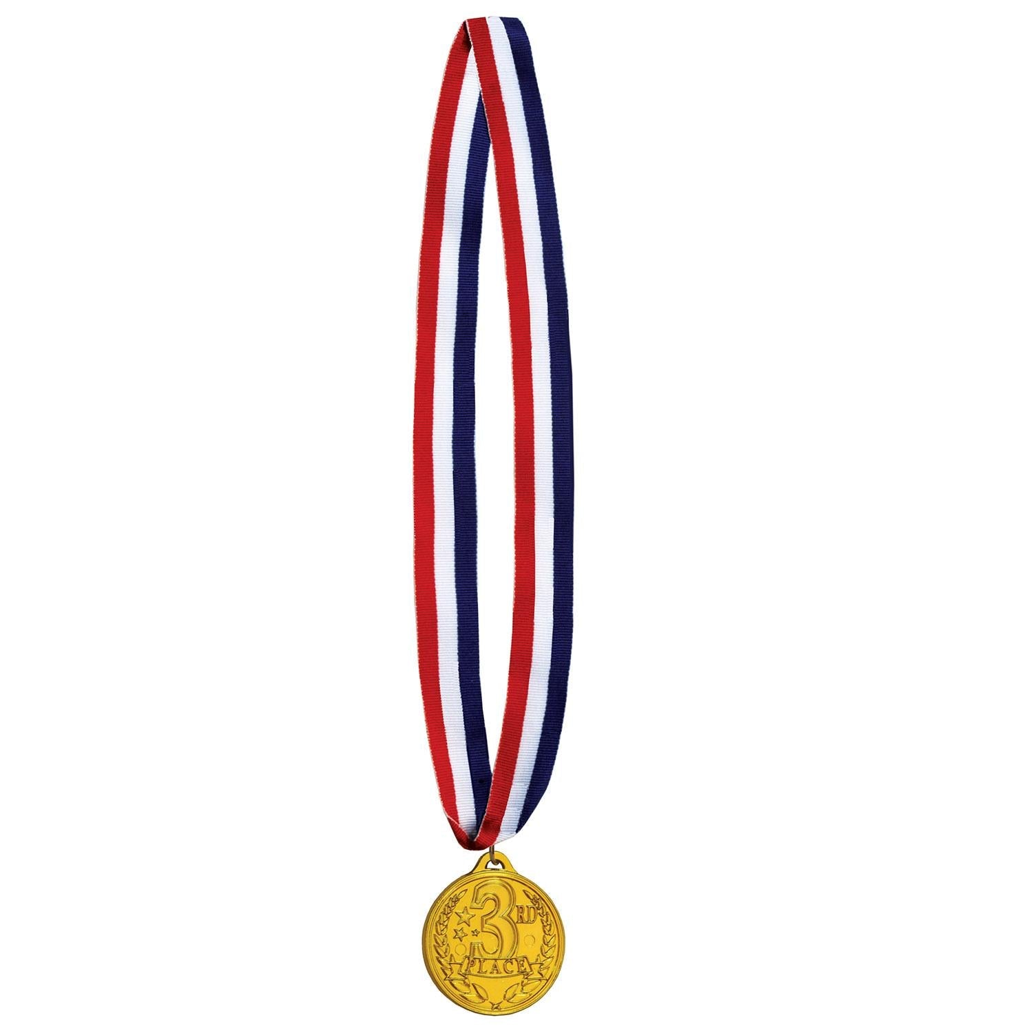12 Pack Beistle 3rd Place Bronze Medals with Red White Blue Ribbons - Award Ceremony, Sports Competition Prizes, School Field Day Events