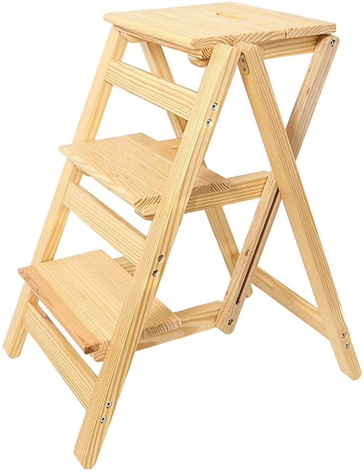 FADUNI 3-Step Wooden Folding Step Stool for Home, Library & Garden - Heavy Duty Indoor Climbing Stool with Non-Slip Surface | Perfect for Kitchen, Bathroom, Kids Room & Shelf Access