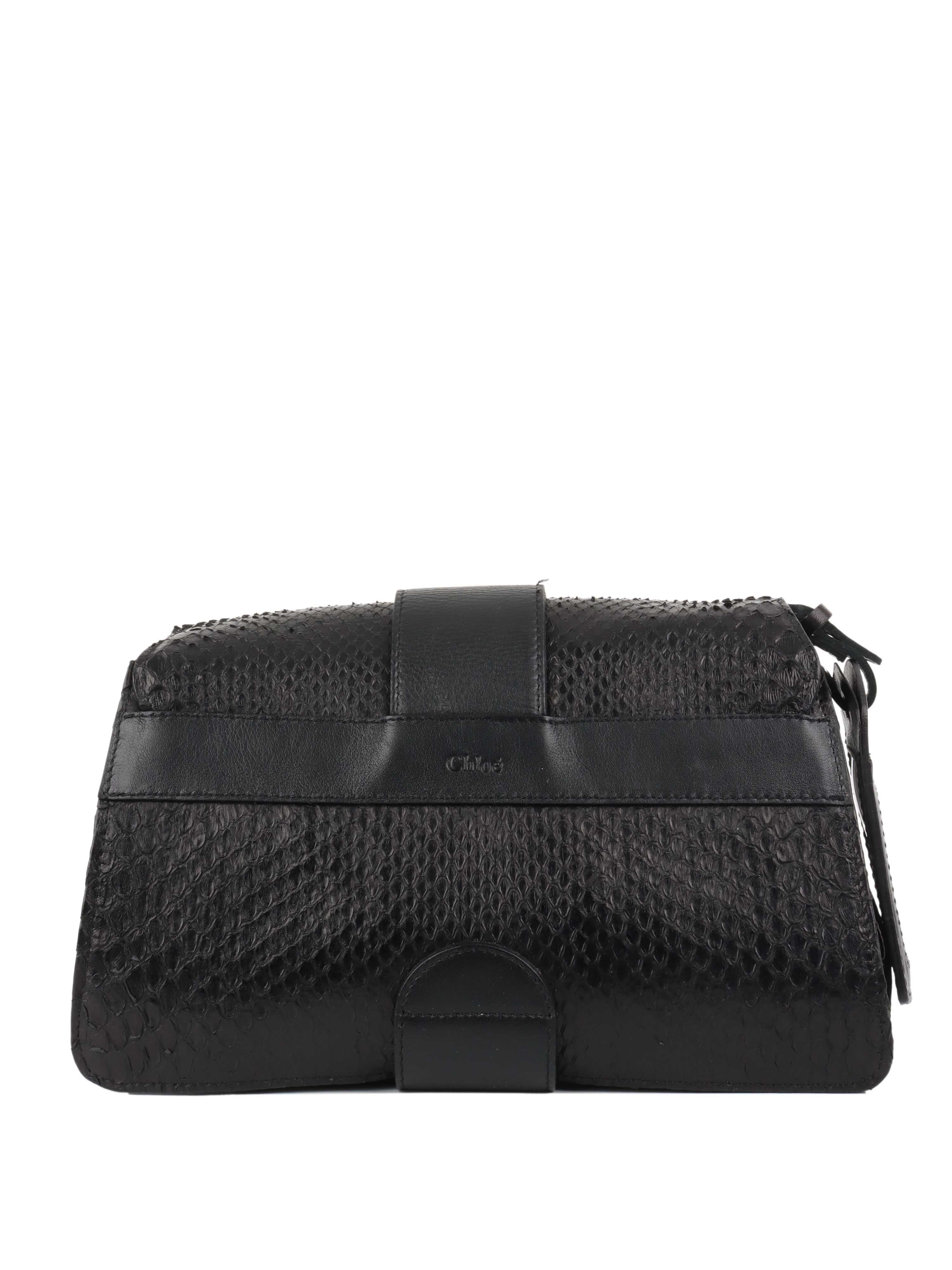 Chloe Black Python Leather Shoulder Bag for Women - Luxury Designer Handbag for Work, Travel & Evening Events