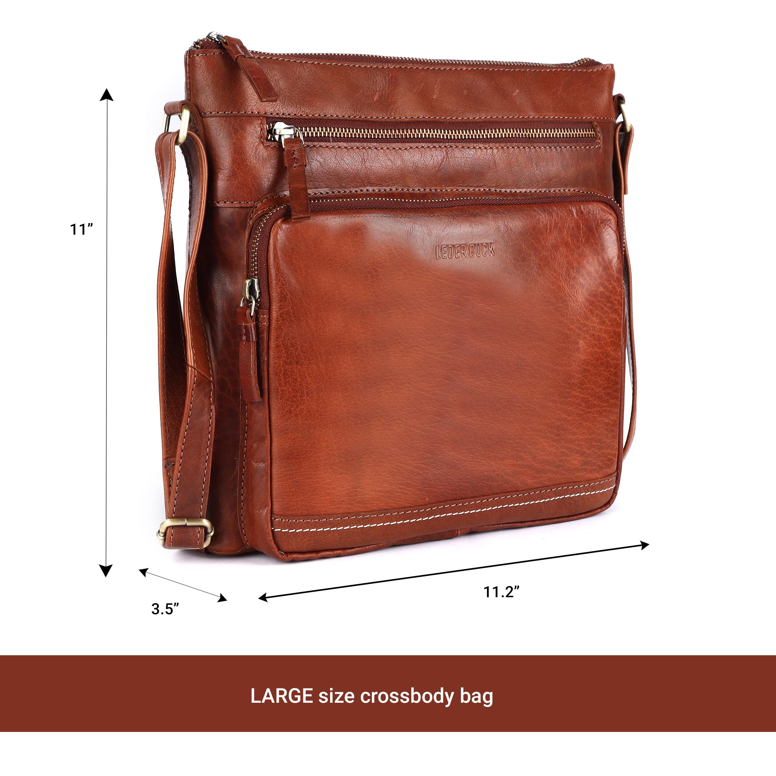 Premium Genuine Leather Women's Crossbody Bag - Olga Large Soft Triple Zip Sling Shoulder Purse for Work, Travel & Everyday Use