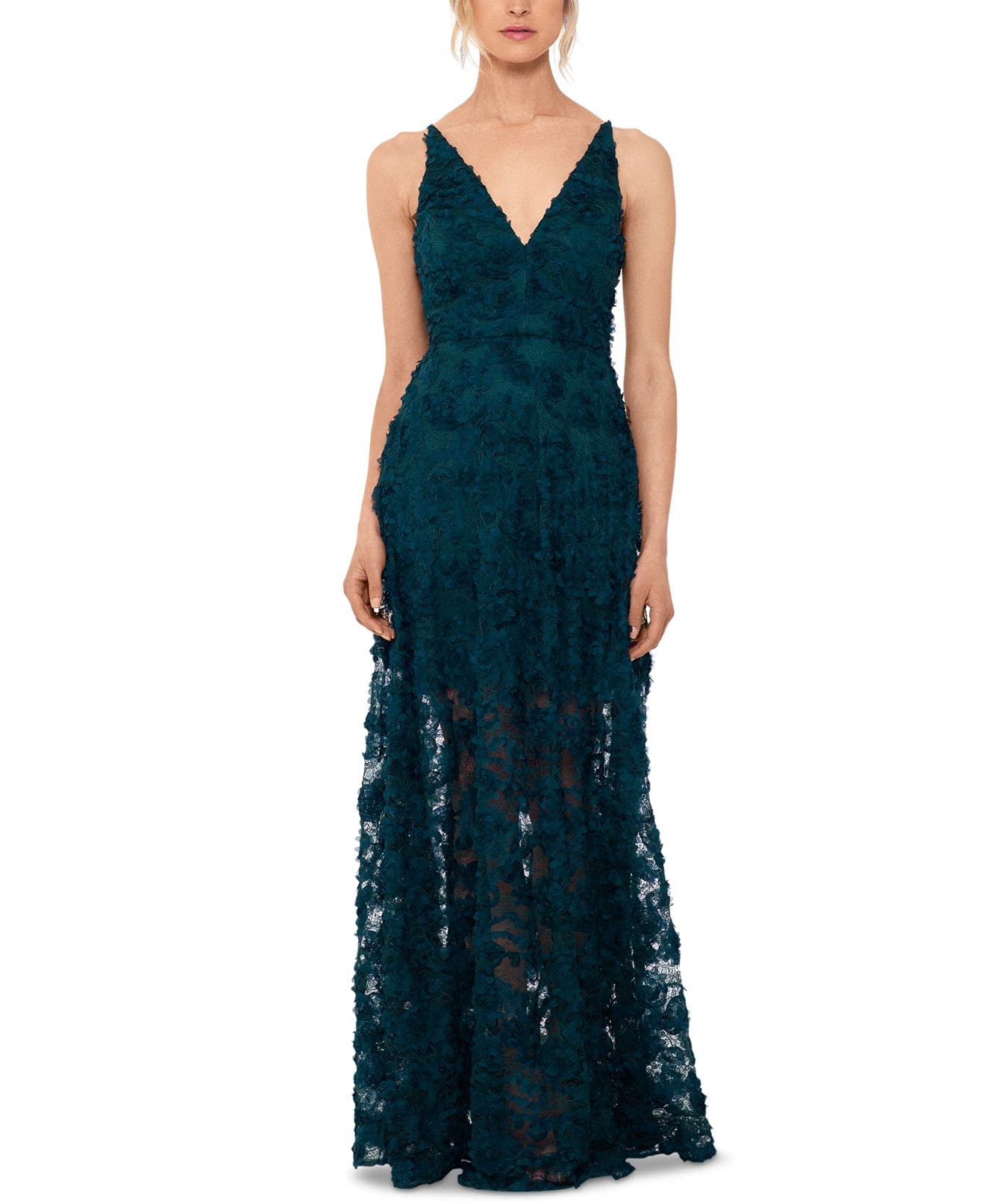 Xscape Women's Floral Lace Gown Dress - Elegant Evening Gown for Weddings, Prom, and Special Occasions