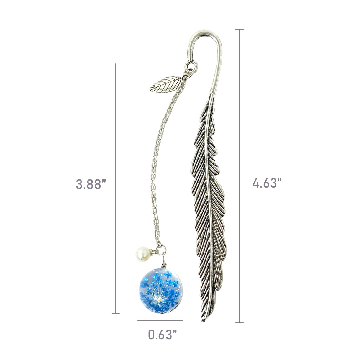 Allydrew Metal Leaf Bookmark with Charm - Elegant Book Accessories for Book Lovers & Readers (Set of 2, Mint & Blue) - Perfect Gift for Bookworms, Reading Enthusiasts & Students