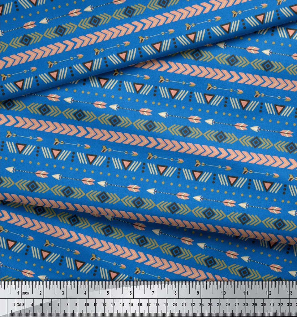 Soimoi Moss Georgette Blue Fabric by The Yard - 42 Inch Wide Aztec Geometric Printed Material for Dresses, Curtains & Home Decor | Tribal Contemporary Fusion Fashion Fabric