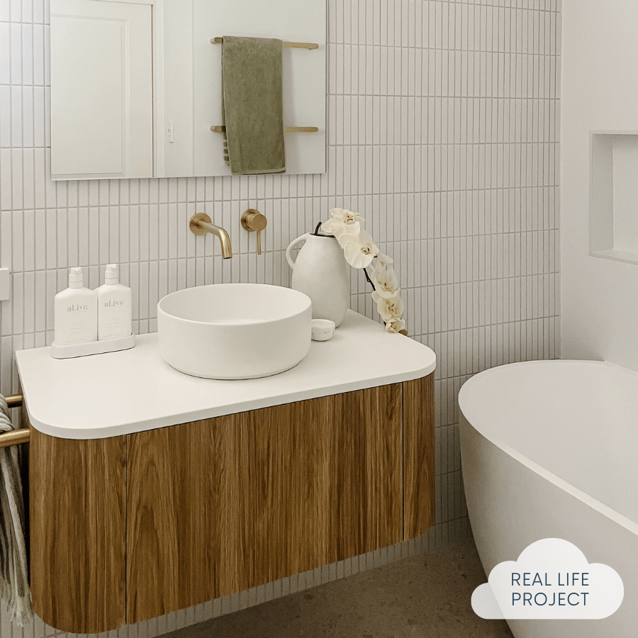 Waverley Vanity 900 Wall Mounted Bathroom Sink Cabinet in Prime Oak - Perfect for Modern Bathroom Renovations and Small Space Solutions