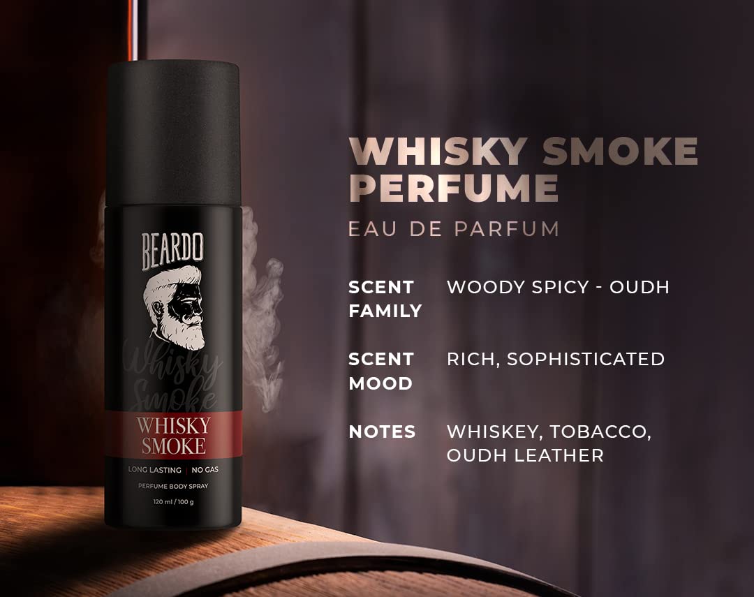 Beardo Whisky Smoke & Bourbon Perfume Body Spray for Men - 2 Pack Long Lasting Spicy Woody Oudh Cologne | Romantic Date Night Deodorant | Fresh Masculine Scent | Perfect Valentine's Day Gift for Husband & Boyfriend | Great for Night Out, Special Occasions & Gifting