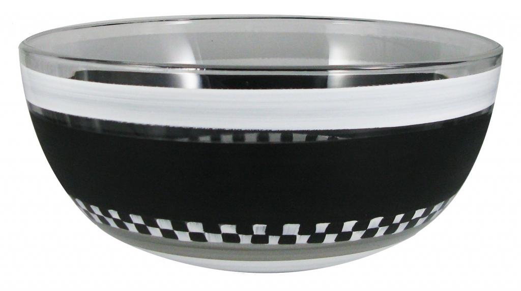 Hand Painted Black and White Checkered Salad Bowl - 11