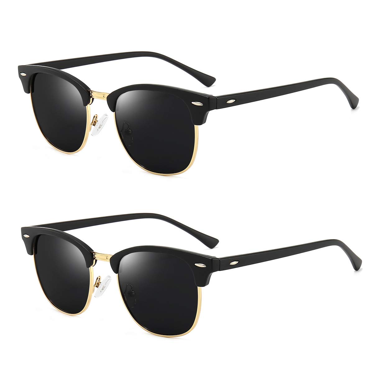 Dollger Polarized Browline Sunglasses for Men & Women - Classic Semi-Rimless Retro Frame with UV 400 Protection - Perfect for Driving, Beach, and Outdoor Activities