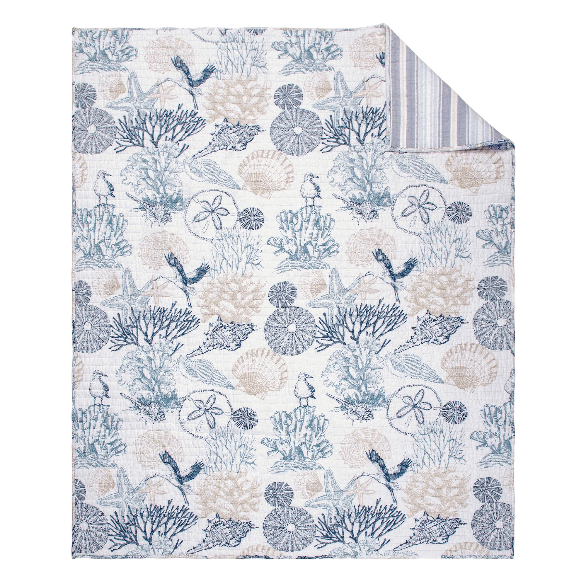 Serena Sea Quilted Throw Blanket - Soft Lightweight Bedspread for Couch, Sofa & Bed - Cozy Coastal Decor for Living Room, Bedroom & Beach House