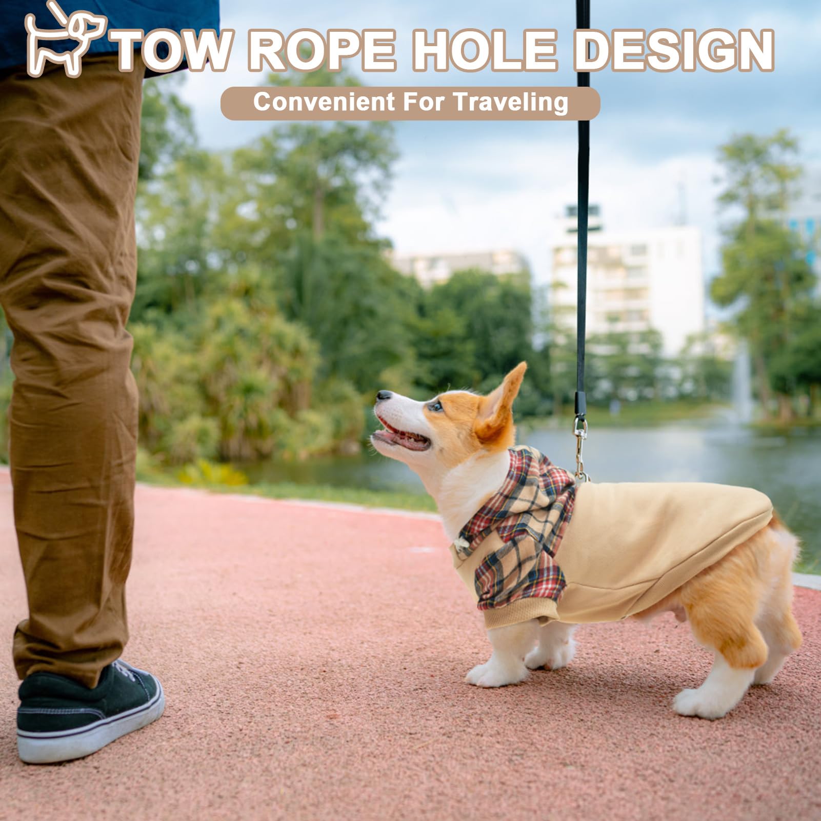 **Plaid Dog Hoodie for Small, Medium & Large Dogs - Warm Fleece Sweatshirt with Hat & Leash Hole - Cozy Pullover Dog Clothes for Puppies, Bulldogs (XS, S, M, L) - Perfect for Winter Walks & Outdoor Adventures**