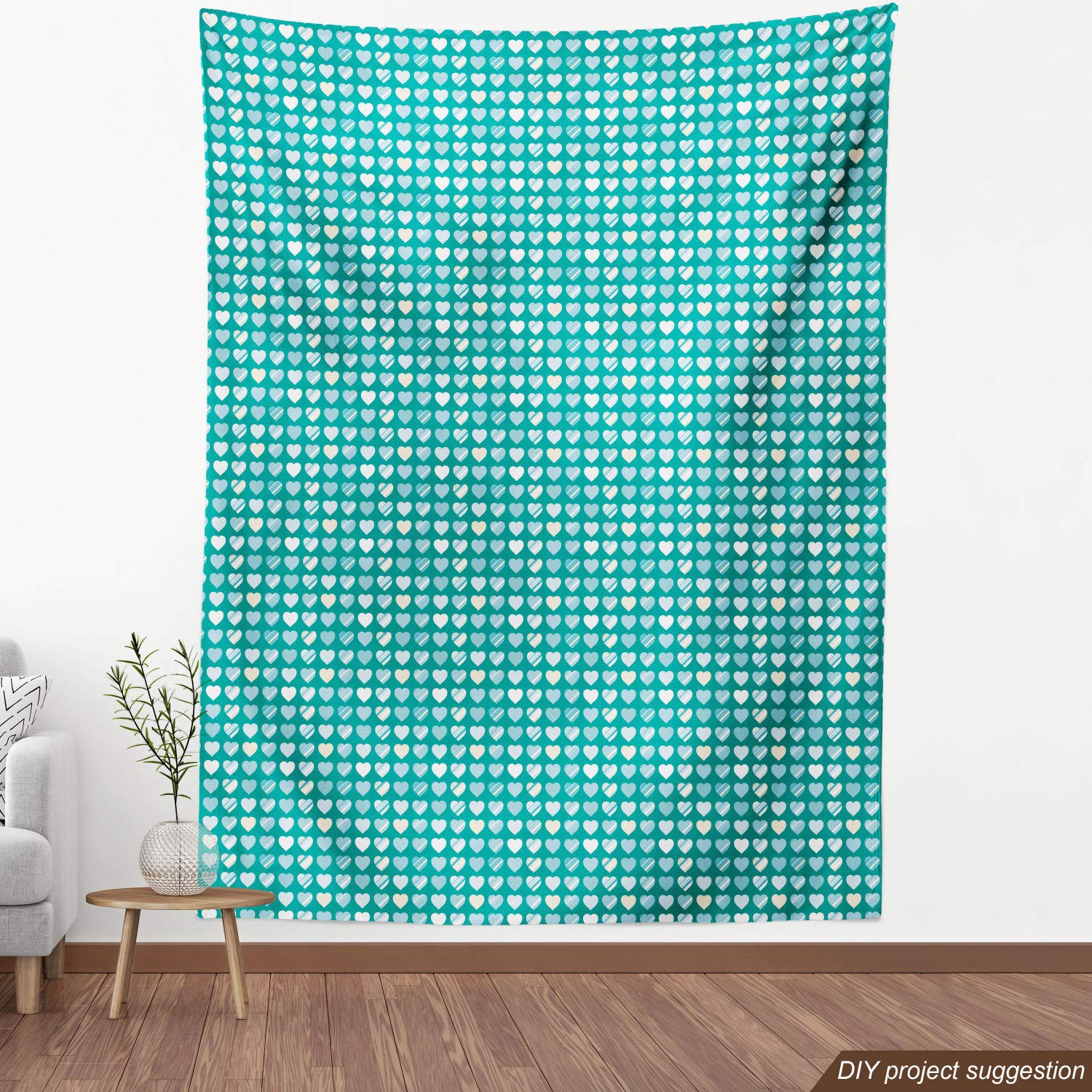 Ambesonne Romance Fabric by The Yard - Heart Lovers Design for Upholstery & Home Decor | 10 Yards Jade Green Seafoam Cream | Perfect for DIY Projects, Curtains, Pillows & Furniture Covers