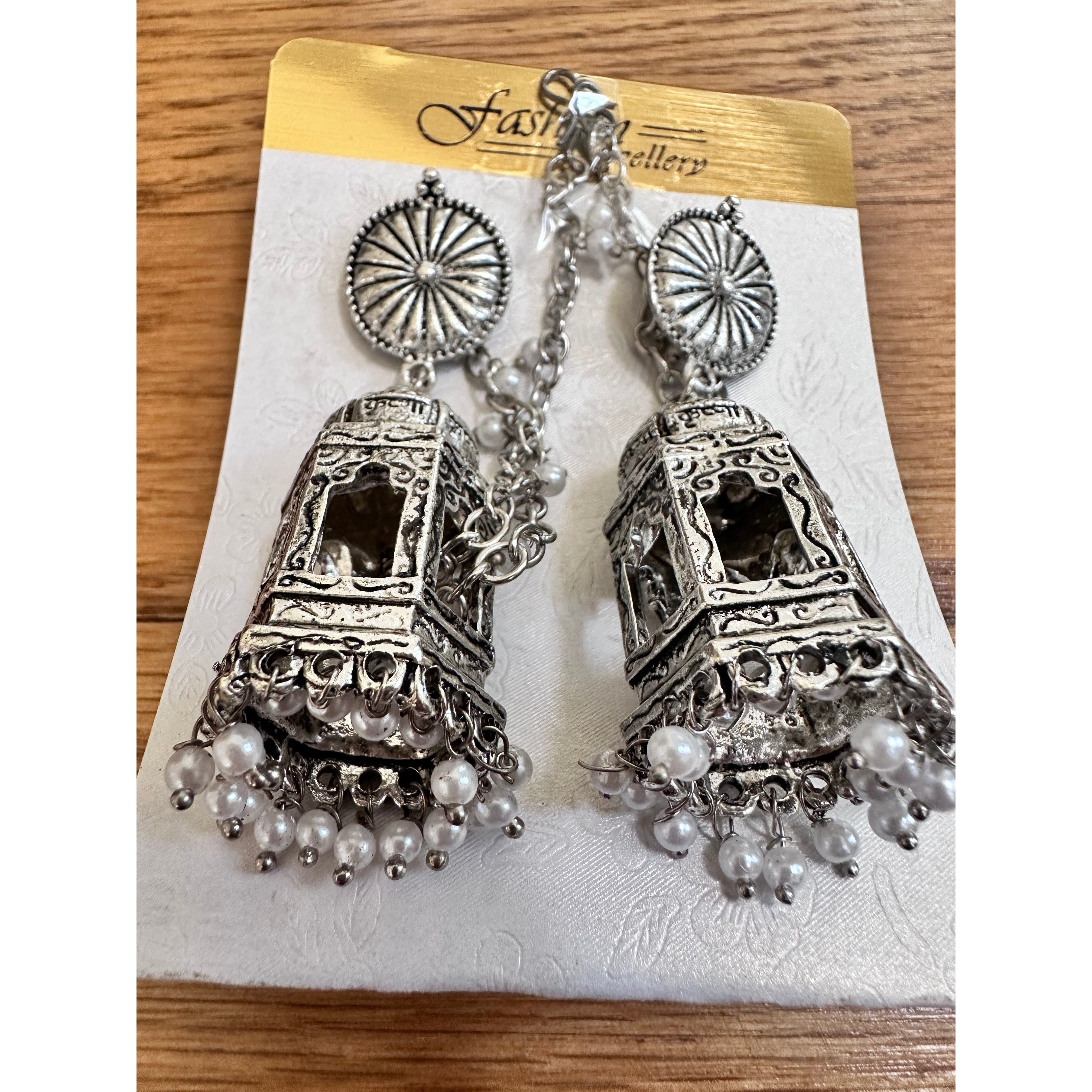Stylish Jhumka Earrings with Tassel Chain - Boho Ethnic Jewelry for Women - Perfect for Parties, Weddings & Festive Occasions