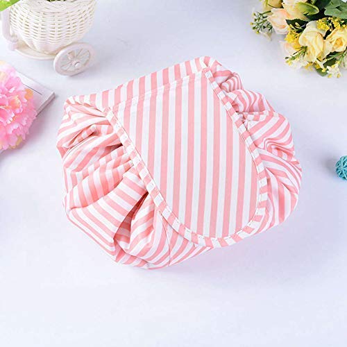 SK Trades Waterproof Multifunction Travel Cosmetic Organizer Bag for Women - Portable Toiletry Pouch with Drawstrings, Pink Lining - Perfect for Vacation, Gym & Daily Makeup Storage