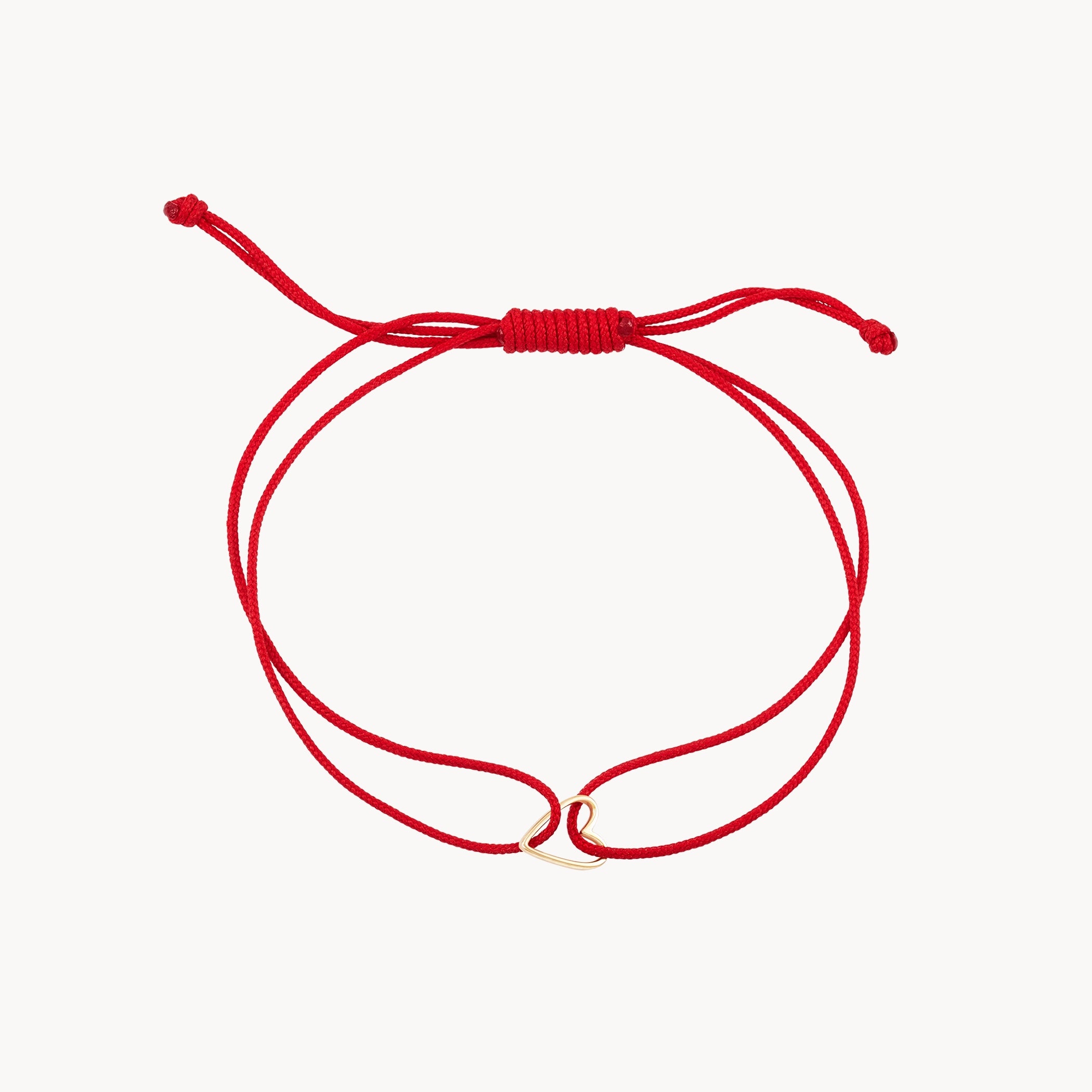 10K Yellow Gold Heart Cord Bracelet with Red Cord - Romantic Gift for Her, Valentine's Day, Anniversary & Everyday Wear
